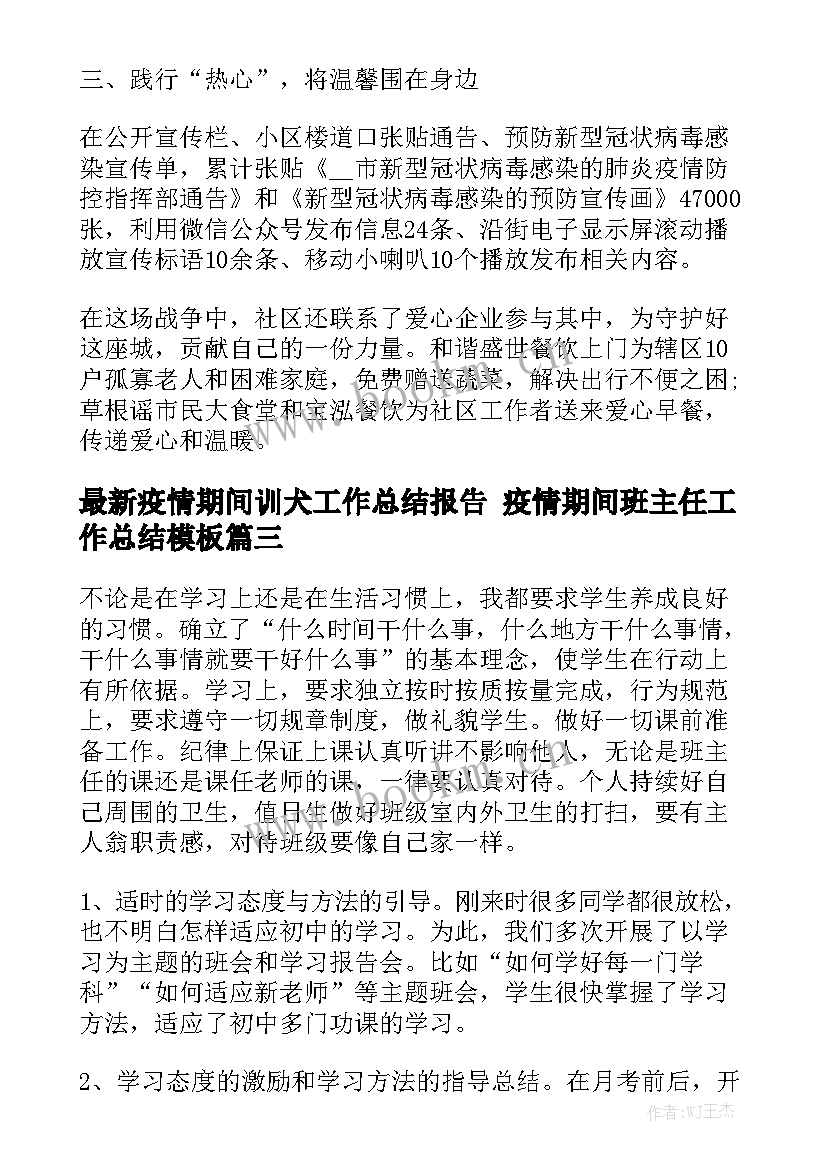 最新疫情期间训犬工作总结报告 疫情期间班主任工作总结模板