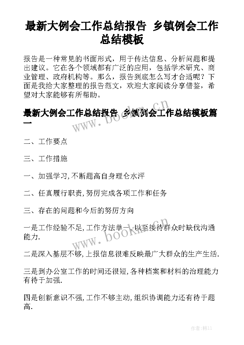 最新大例会工作总结报告 乡镇例会工作总结模板