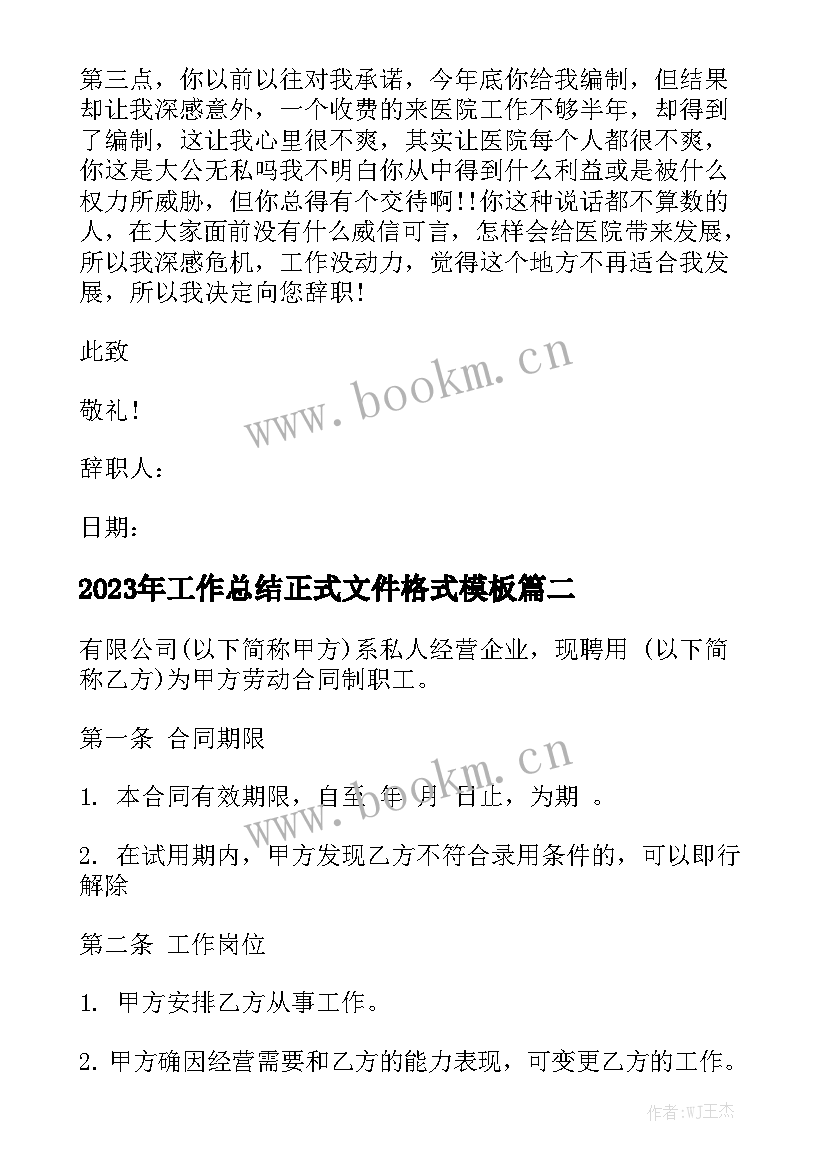 2023年工作总结正式文件格式模板