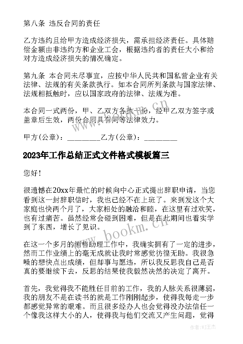 2023年工作总结正式文件格式模板