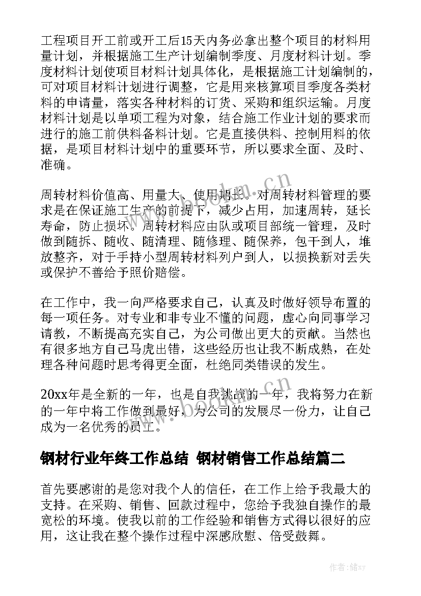 2023年钢材行业年终工作总结 钢材销售工作总结模板