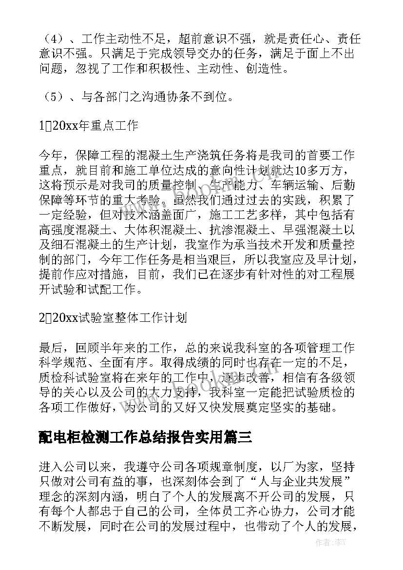 配电柜检测工作总结报告实用