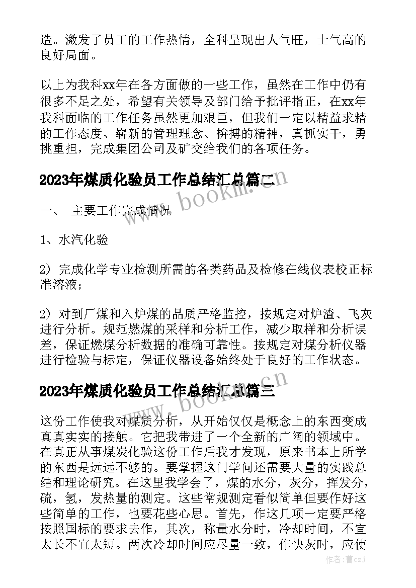 2023年煤质化验员工作总结汇总