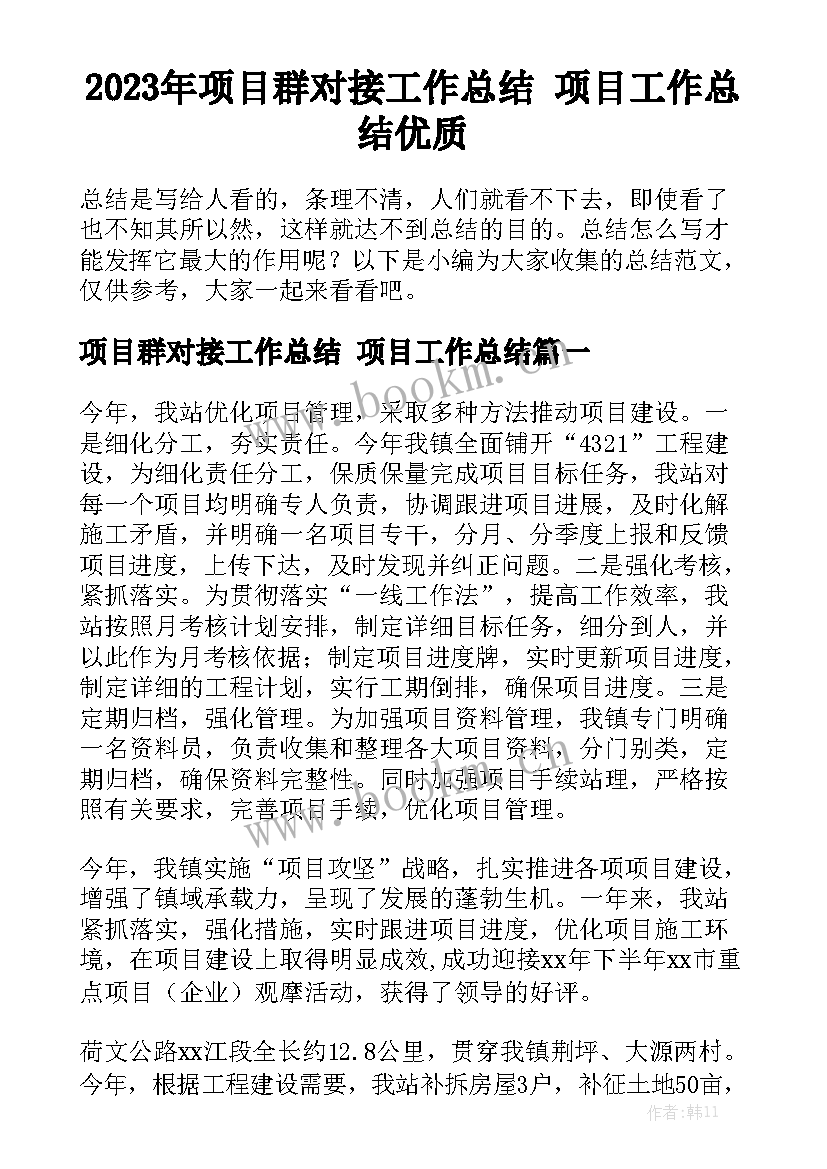 2023年项目群对接工作总结 项目工作总结优质