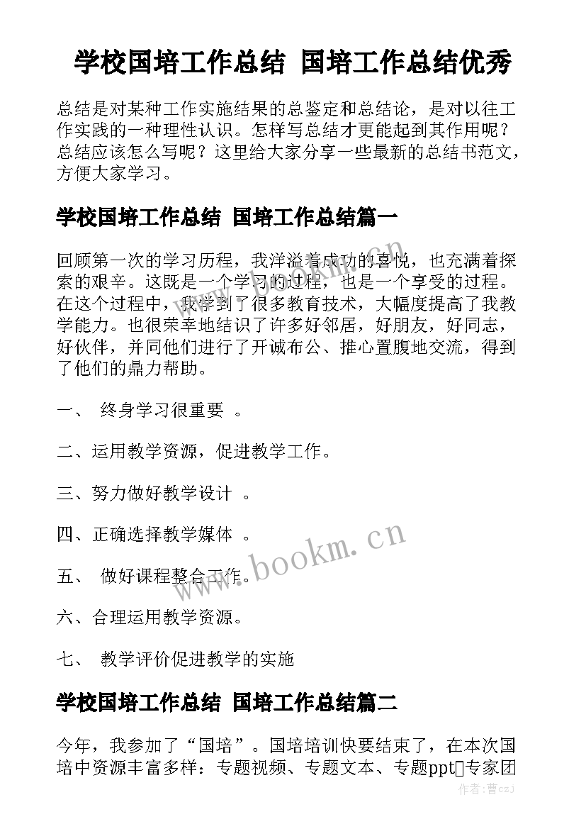 学校国培工作总结 国培工作总结优秀