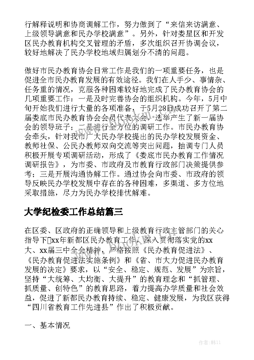 2023年大学纪检委工作总结优质