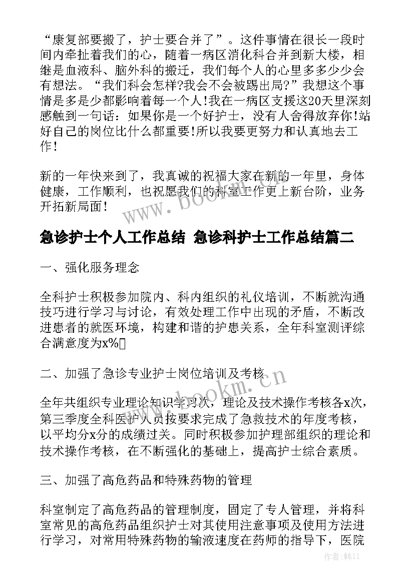 急诊护士个人工作总结 急诊科护士工作总结优质