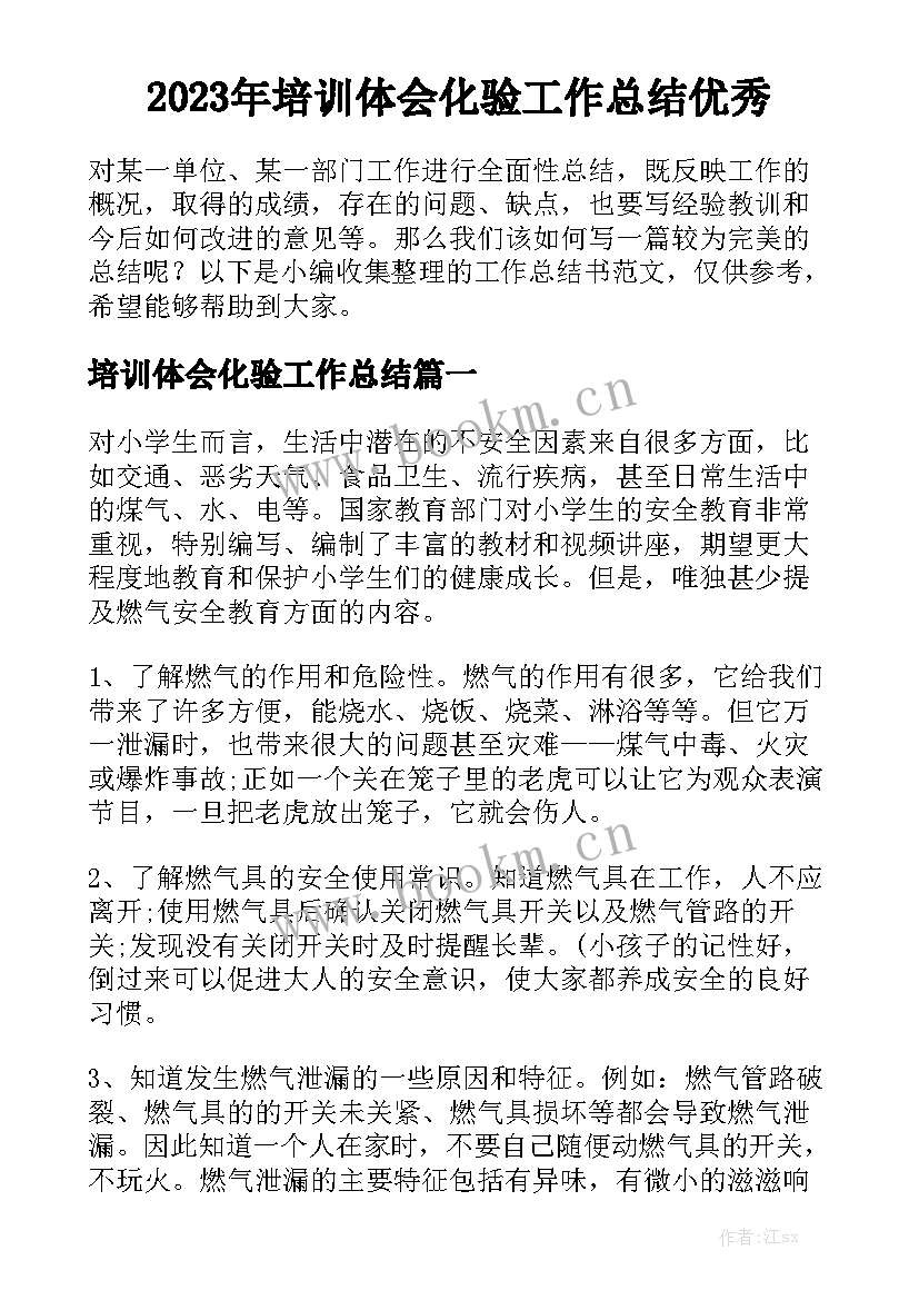 2023年培训体会化验工作总结优秀