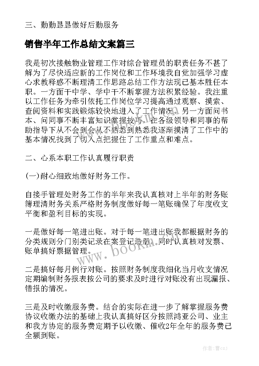 销售半年工作总结文案大全