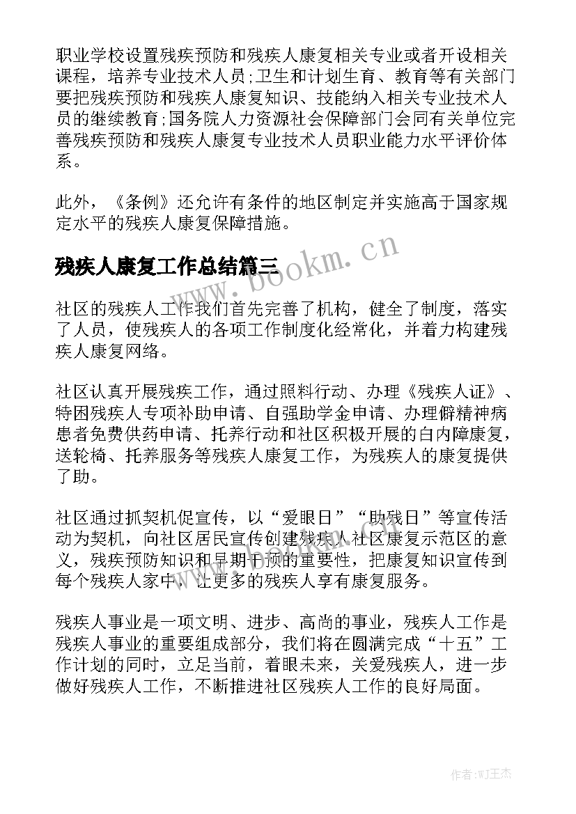 残疾人康复工作总结模板