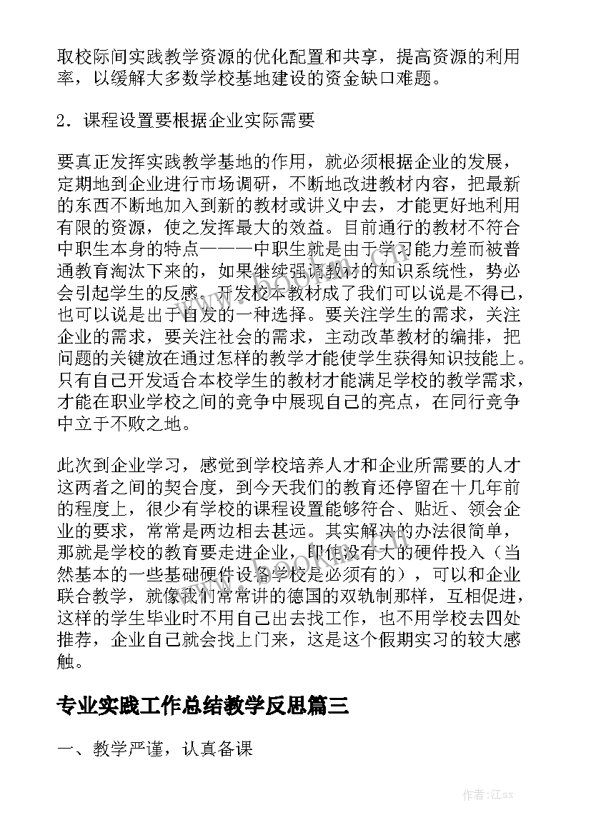 2023年专业实践工作总结教学反思模板