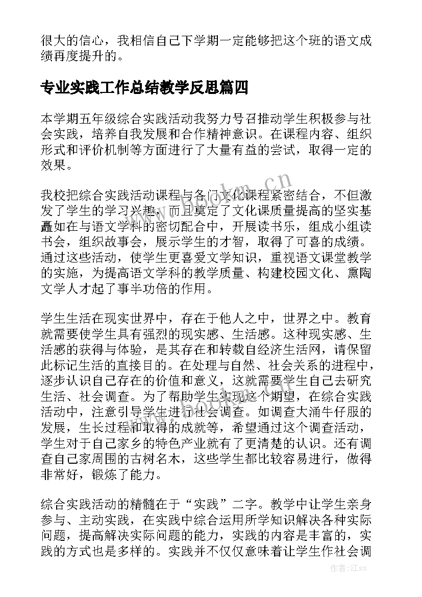 2023年专业实践工作总结教学反思模板