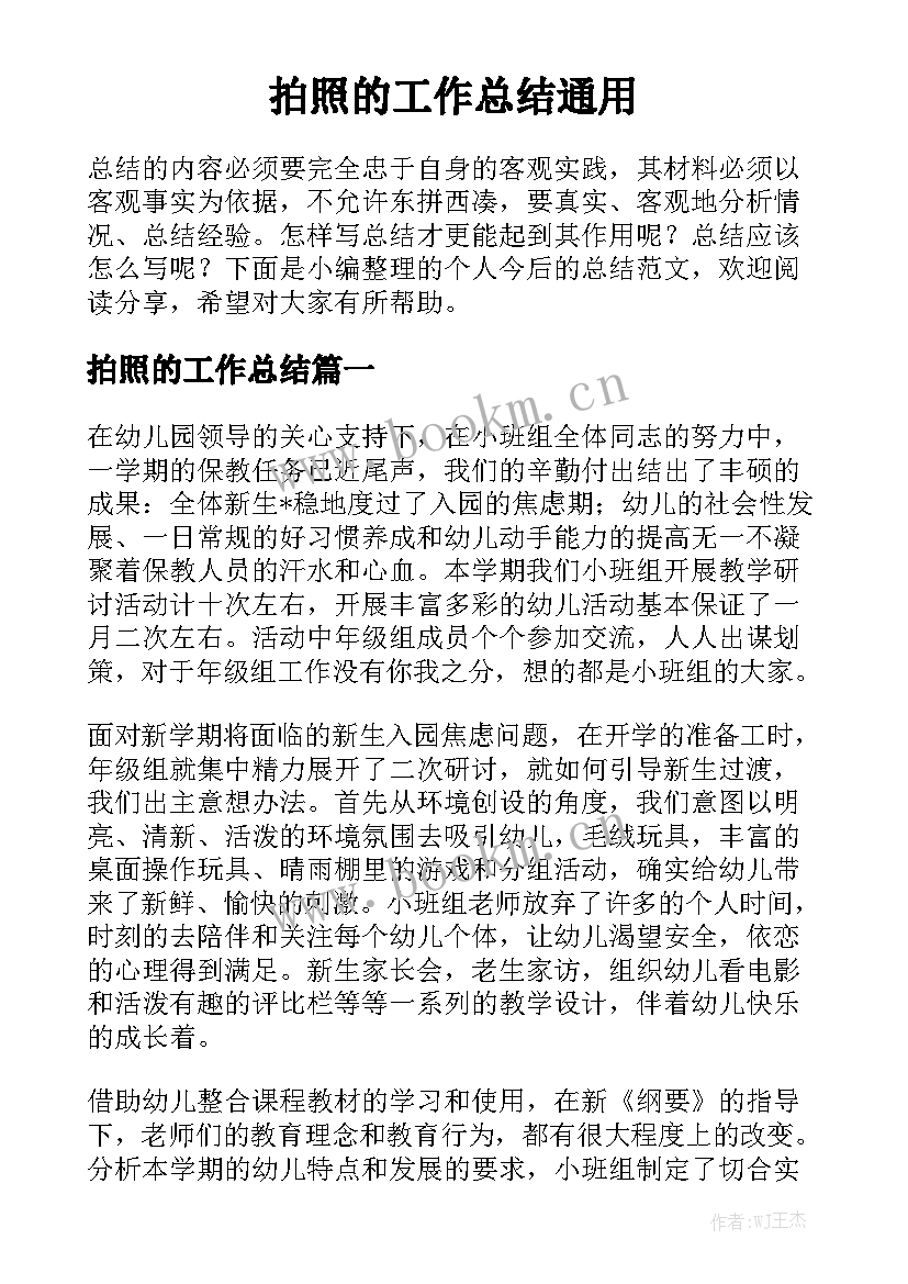 拍照的工作总结通用