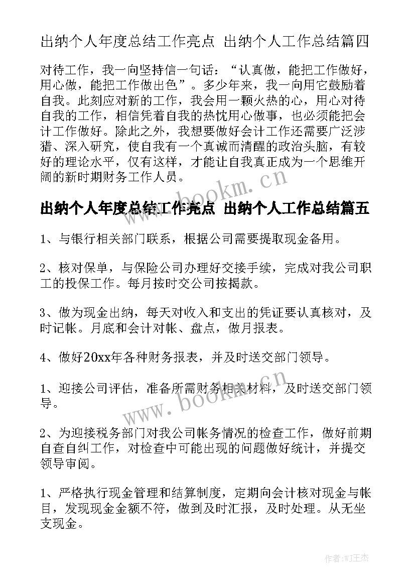 出纳个人年度总结工作亮点 出纳个人工作总结优质