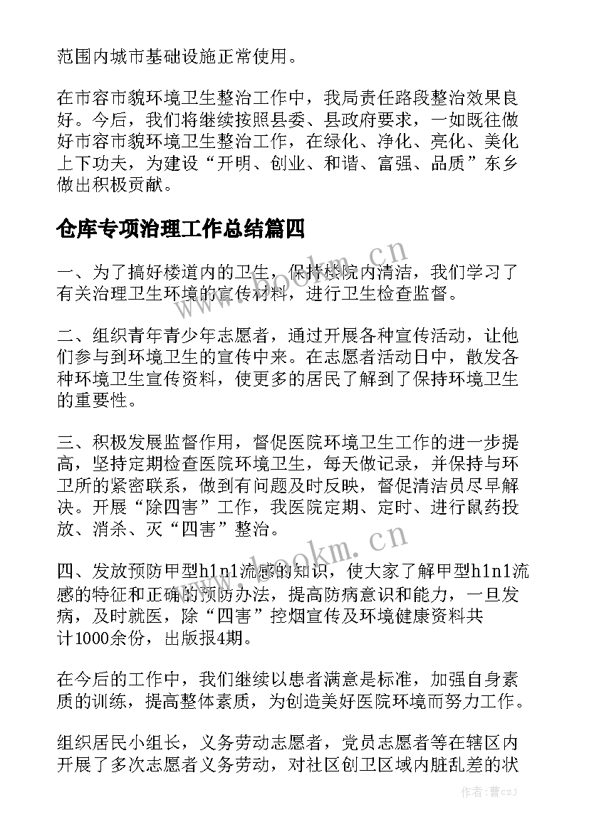 仓库专项治理工作总结模板