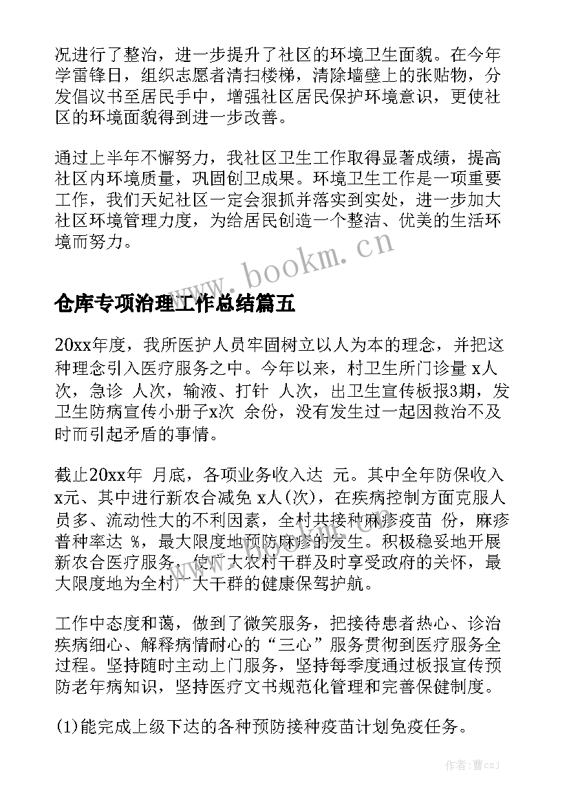 仓库专项治理工作总结模板