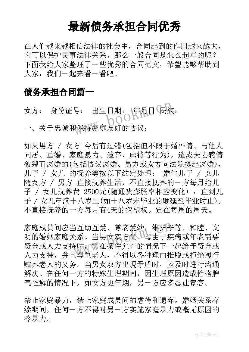 最新债务承担合同优秀