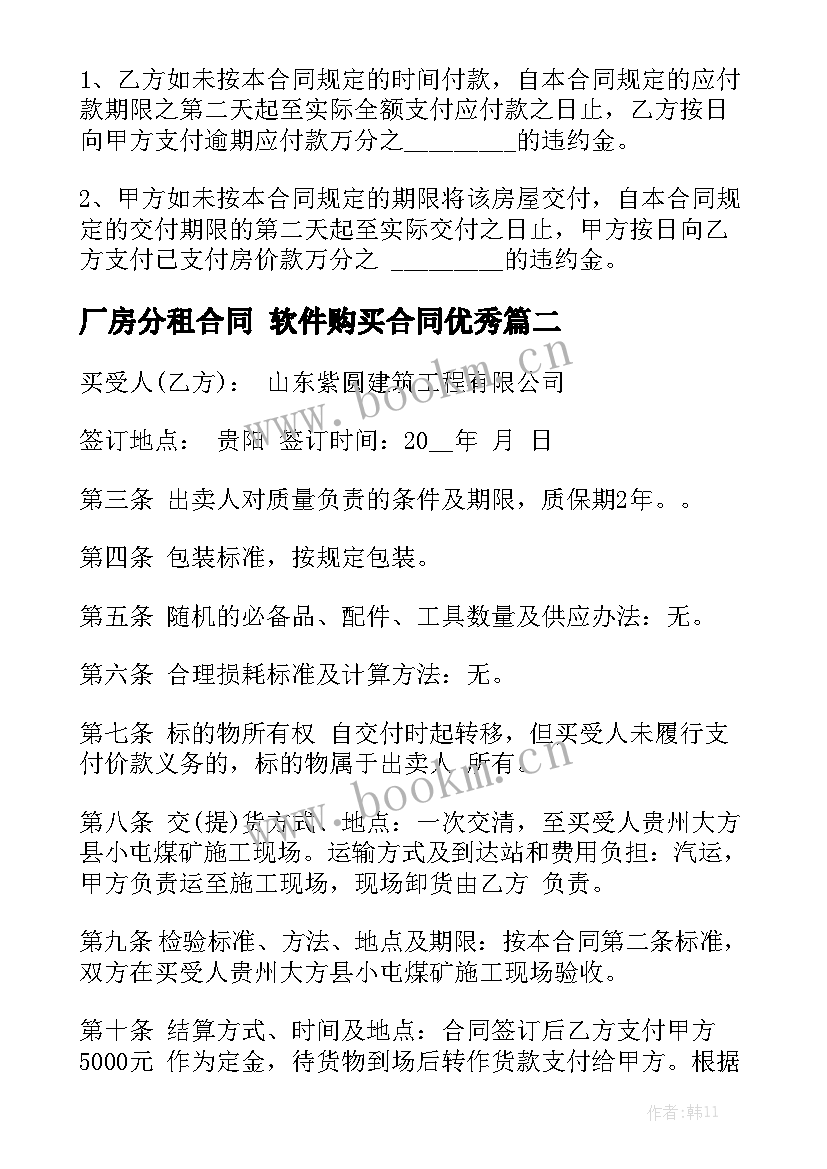 厂房分租合同 软件购买合同优秀