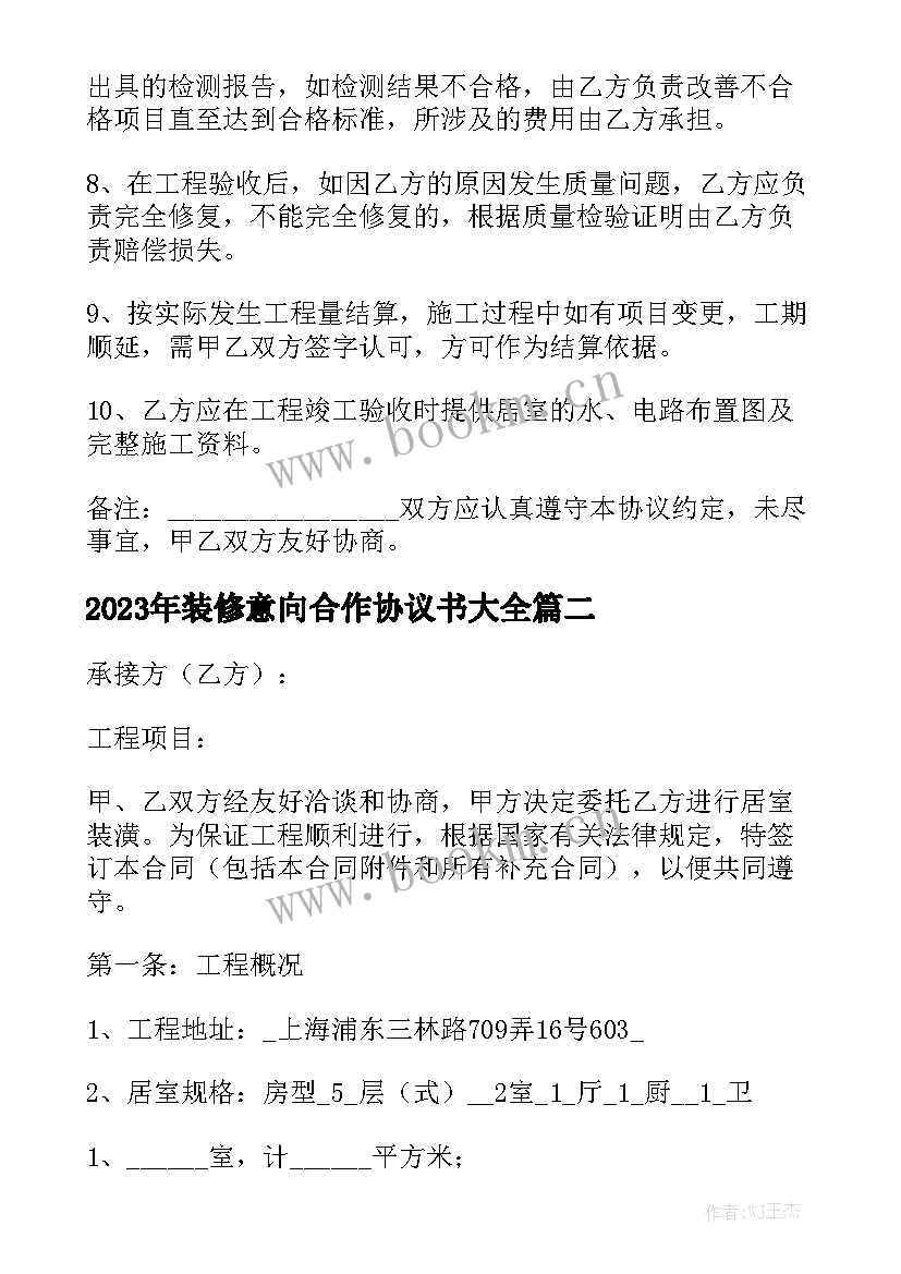 2023年装修意向合作协议书大全