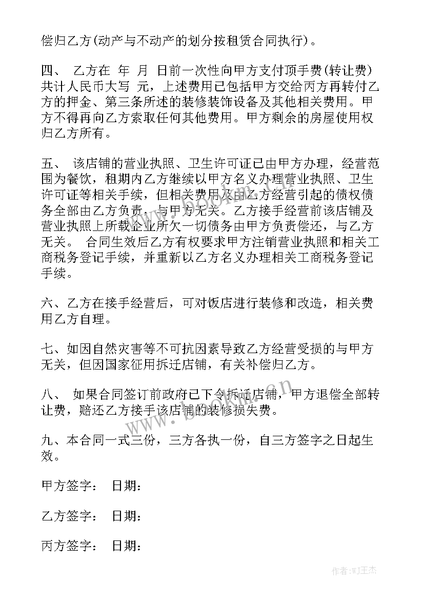 2023年租房押金合同 饭店转让合同通用