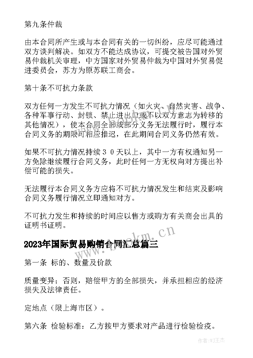 2023年国际贸易购销合同汇总