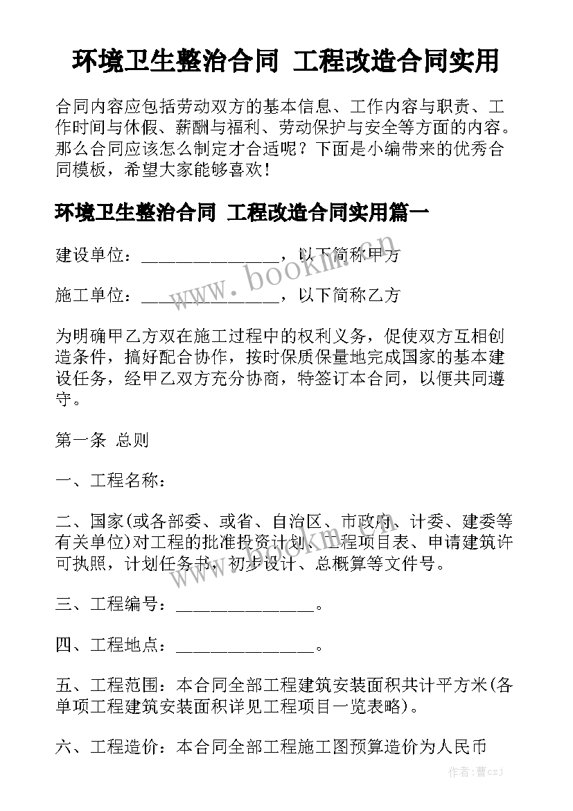 环境卫生整治合同 工程改造合同实用