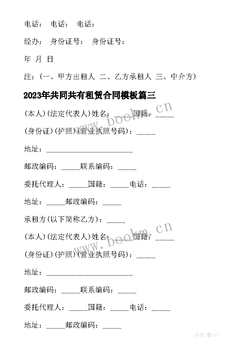 2023年共同共有租赁合同模板