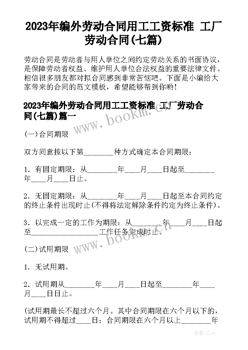 2023年编外劳动合同用工工资标准 工厂劳动合同(七篇)