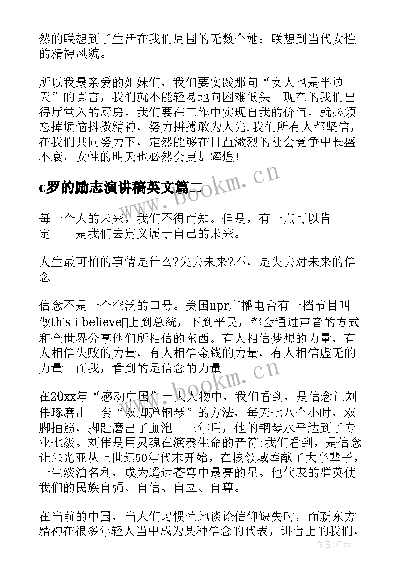 2023年c罗的励志演讲稿英文(汇总5篇)