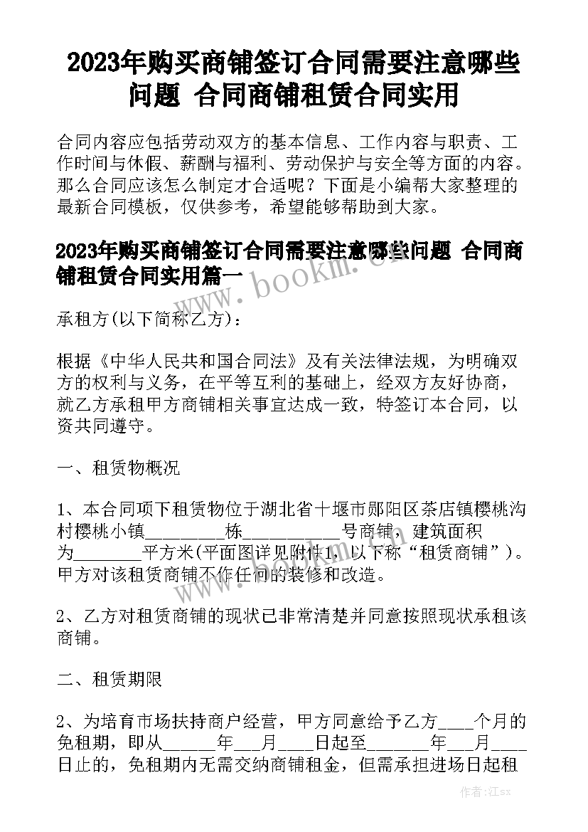 2023年购买商铺签订合同需要注意哪些问题 合同商铺租赁合同实用