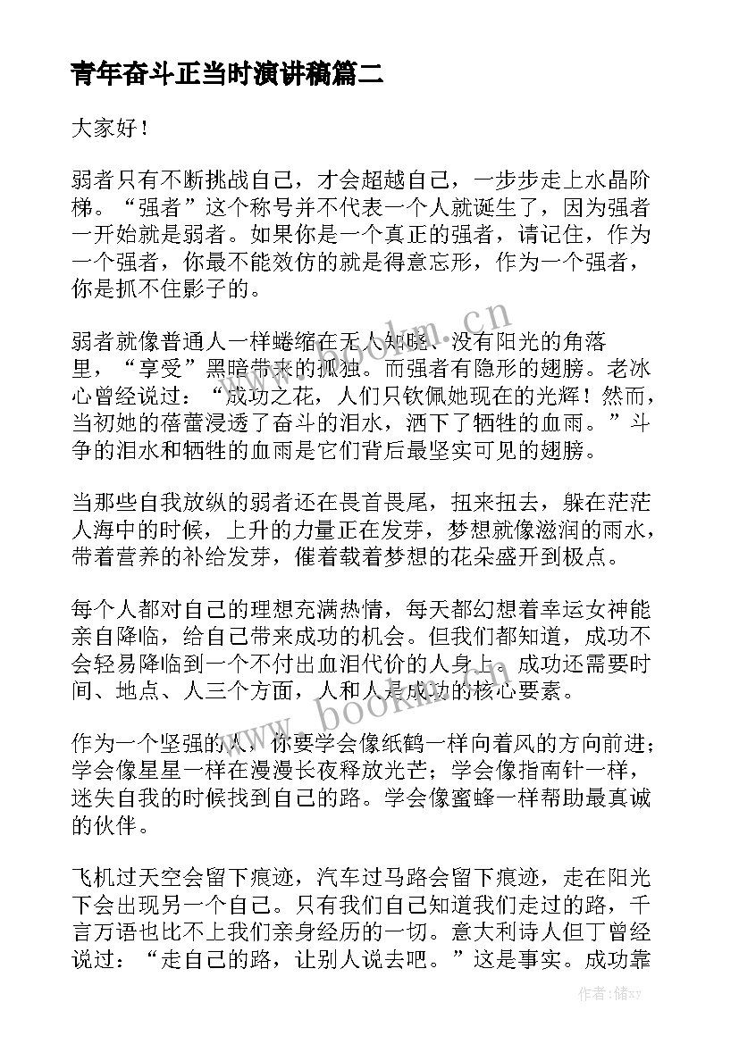 2023年青年奋斗正当时演讲稿 奋斗吧青年演讲稿(优秀7篇)