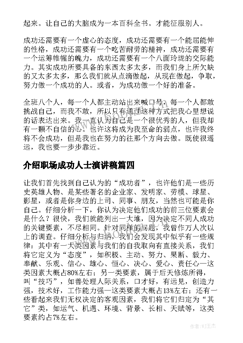 介绍职场成功人士演讲稿(大全7篇)