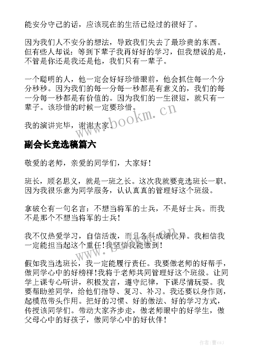 2023年副会长竞选稿(模板8篇)