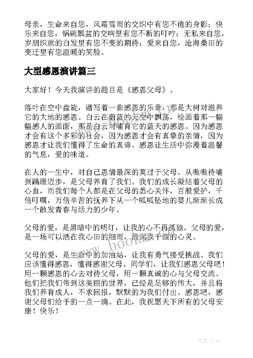 大型感恩演讲(优质9篇)