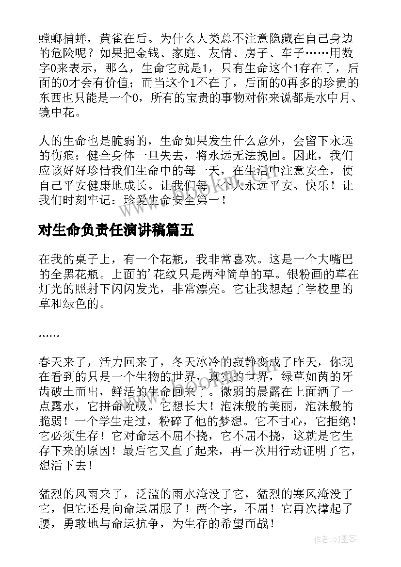 最新对生命负责任演讲稿(大全5篇)