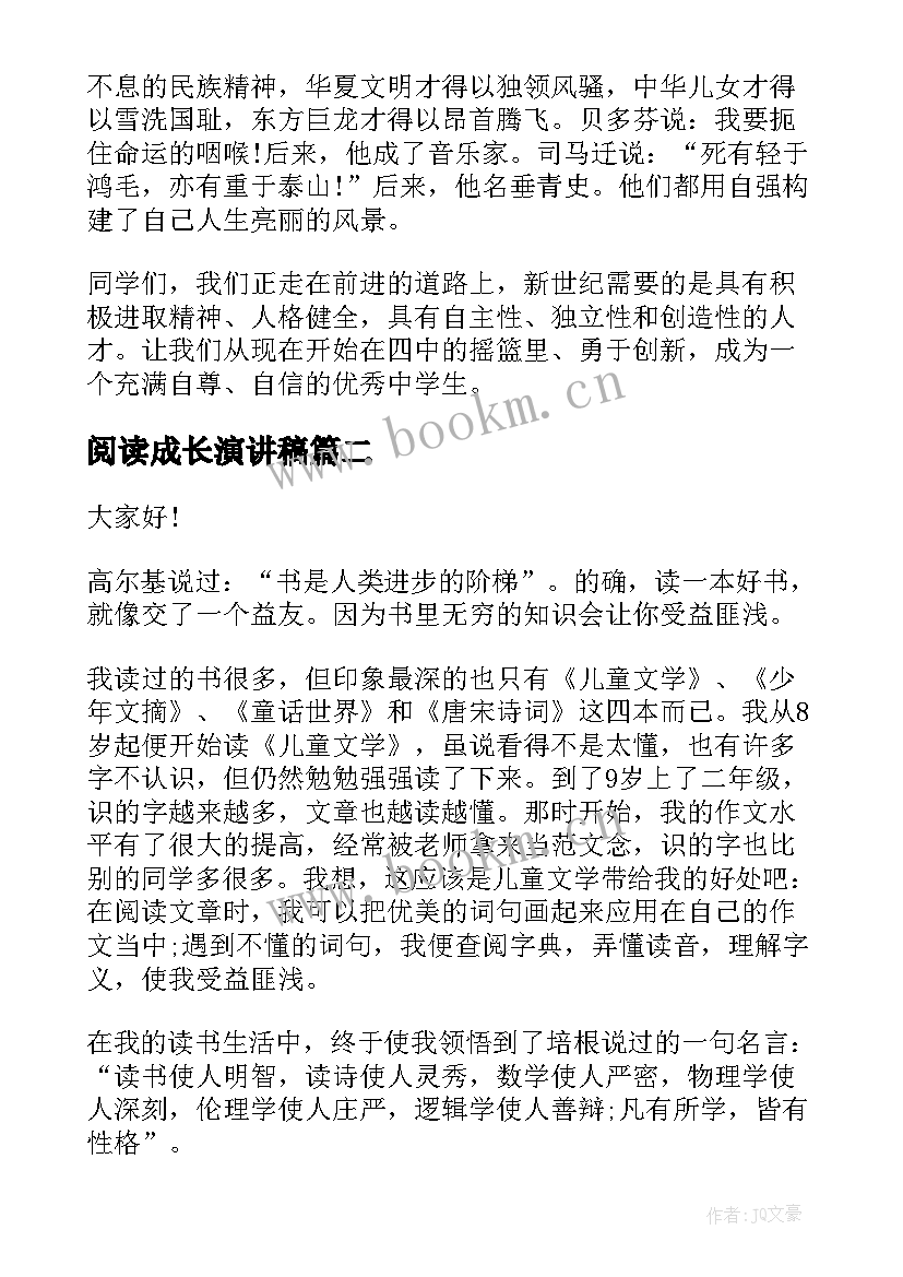 2023年阅读成长演讲稿(精选7篇)