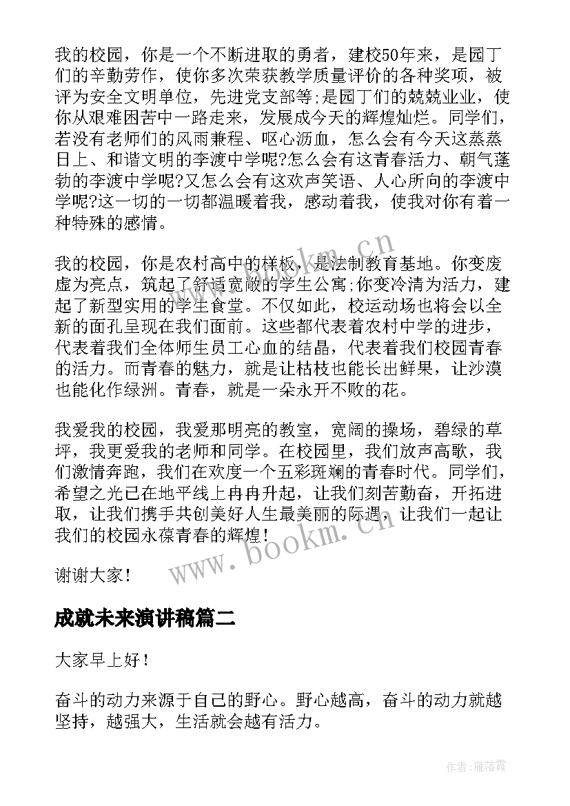 2023年成就未来演讲稿 高中生青春演讲稿(通用7篇)