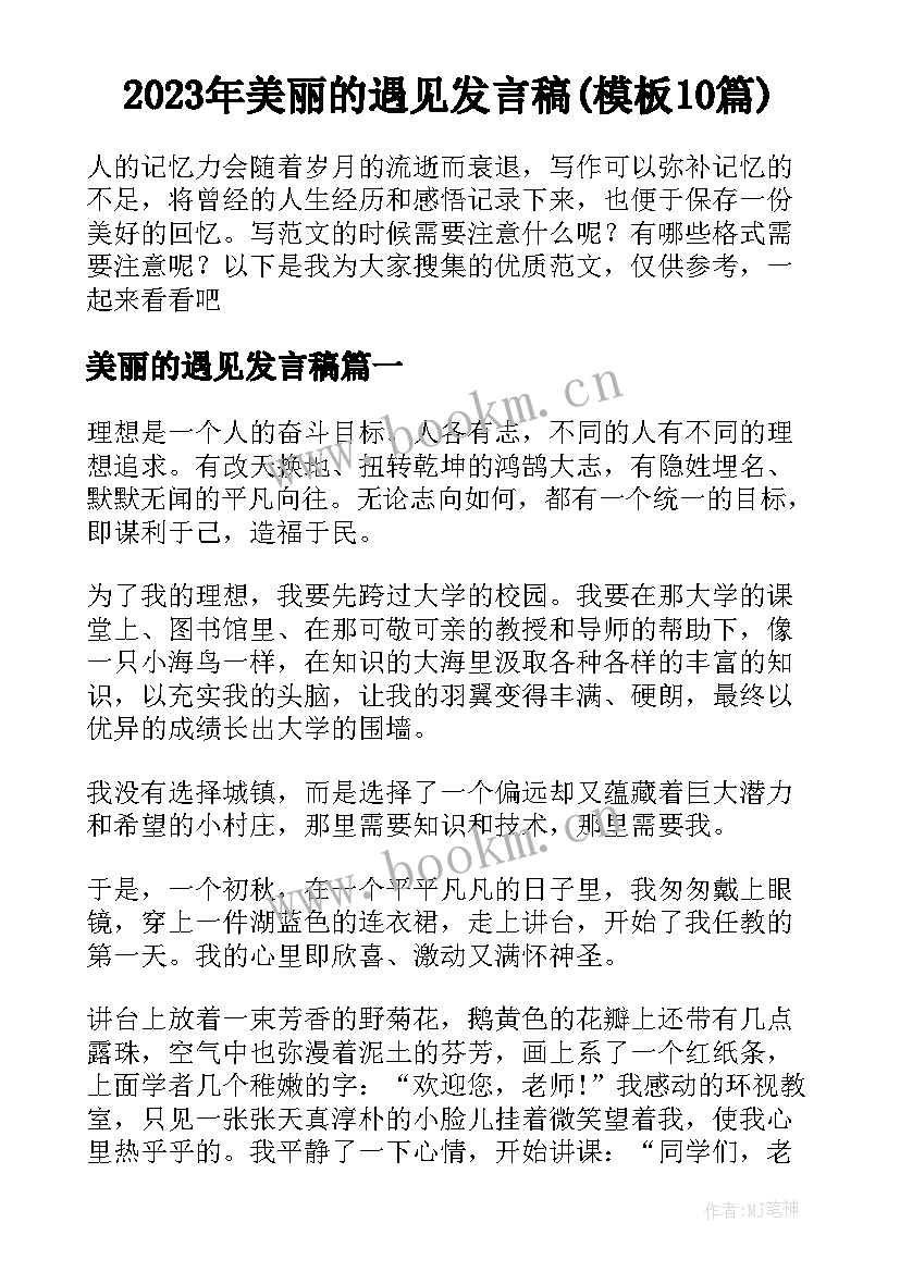 2023年美丽的遇见发言稿(模板10篇)