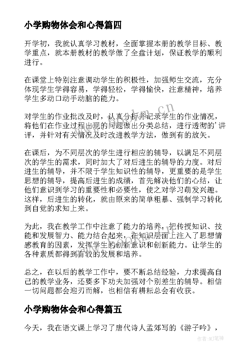 2023年小学购物体会和心得(通用6篇)