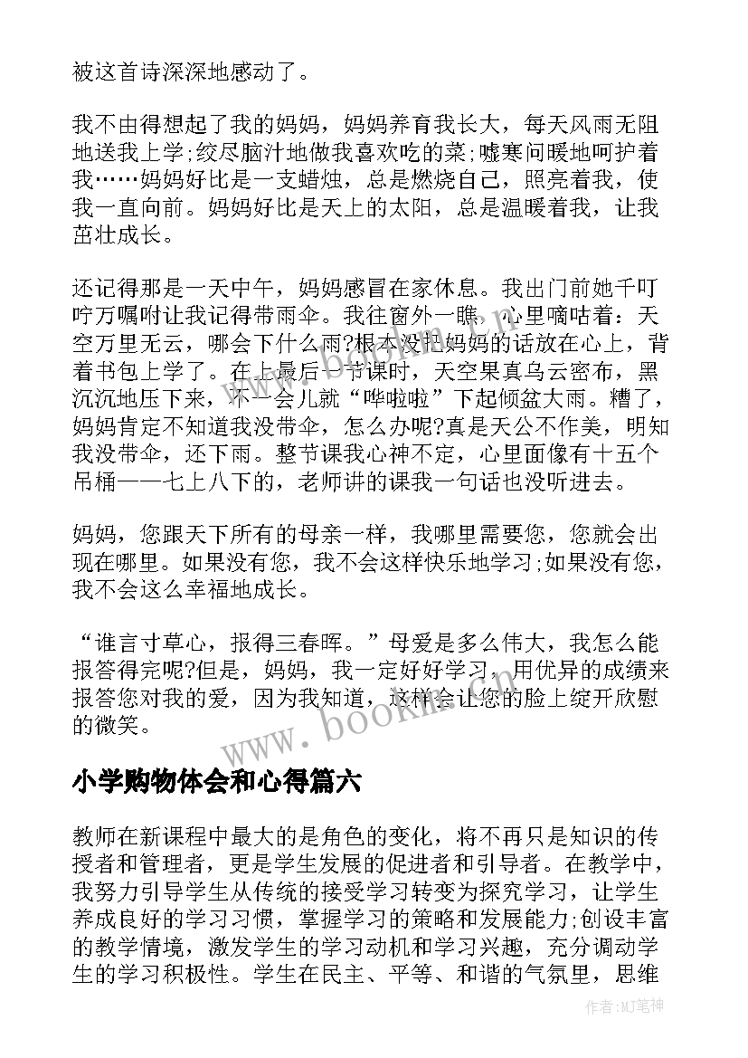 2023年小学购物体会和心得(通用6篇)