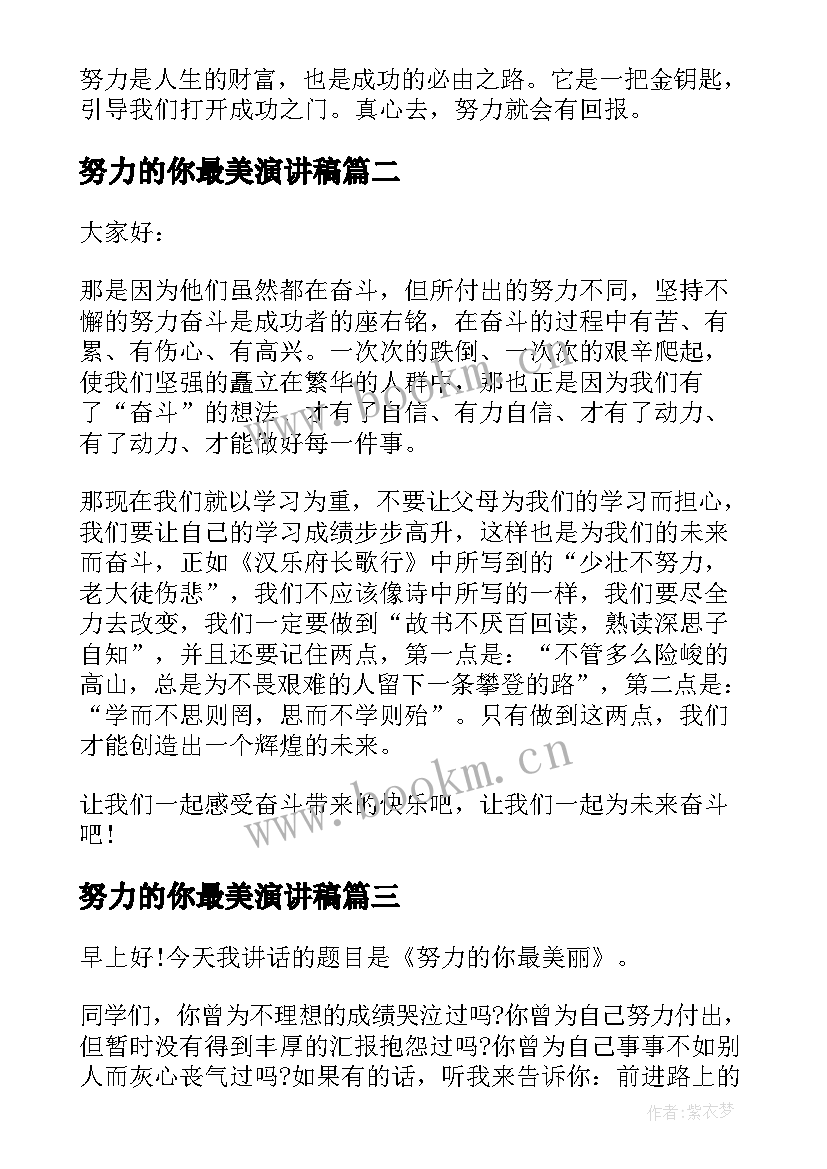 最新努力的你最美演讲稿 努力的演讲稿(优质5篇)