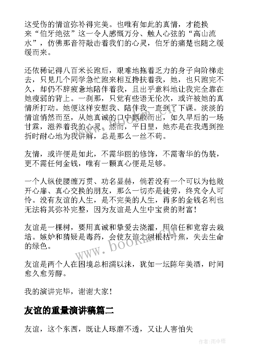 最新友谊的重量演讲稿 友谊的演讲稿(大全7篇)