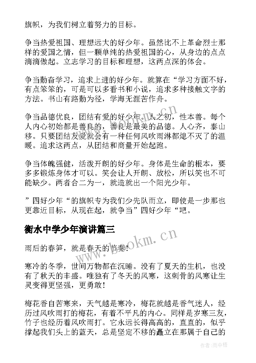 衡水中学少年演讲 少年的演讲稿(汇总6篇)