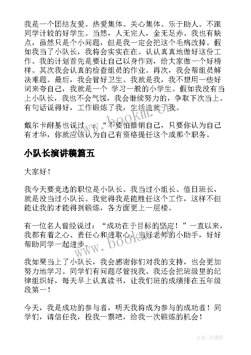 2023年小队长演讲稿 小队长竞选演讲稿(精选9篇)