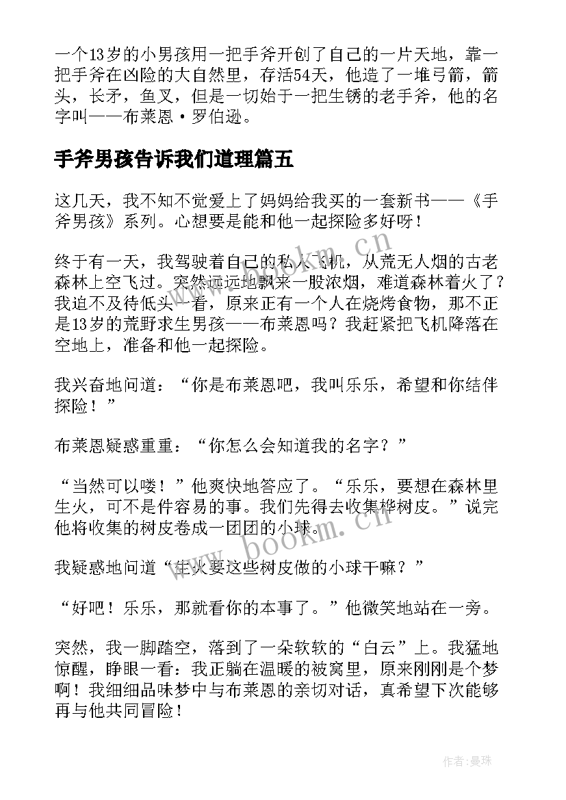 最新手斧男孩告诉我们道理 手斧男孩读后感(大全5篇)