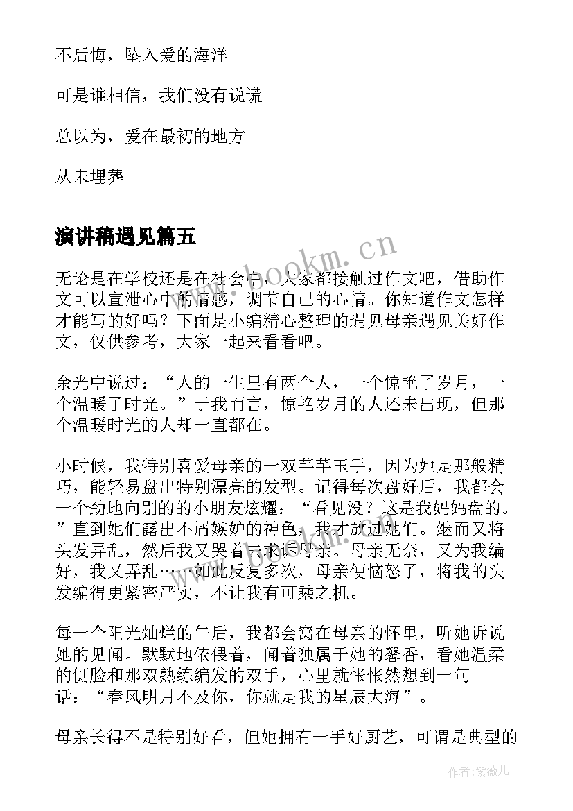 演讲稿遇见 遇见你就遇见了希望(精选5篇)