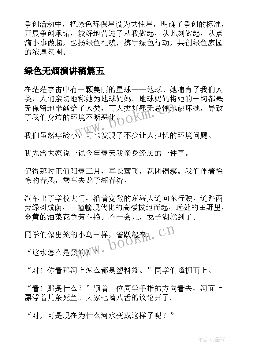 绿色无烟演讲稿(大全6篇)