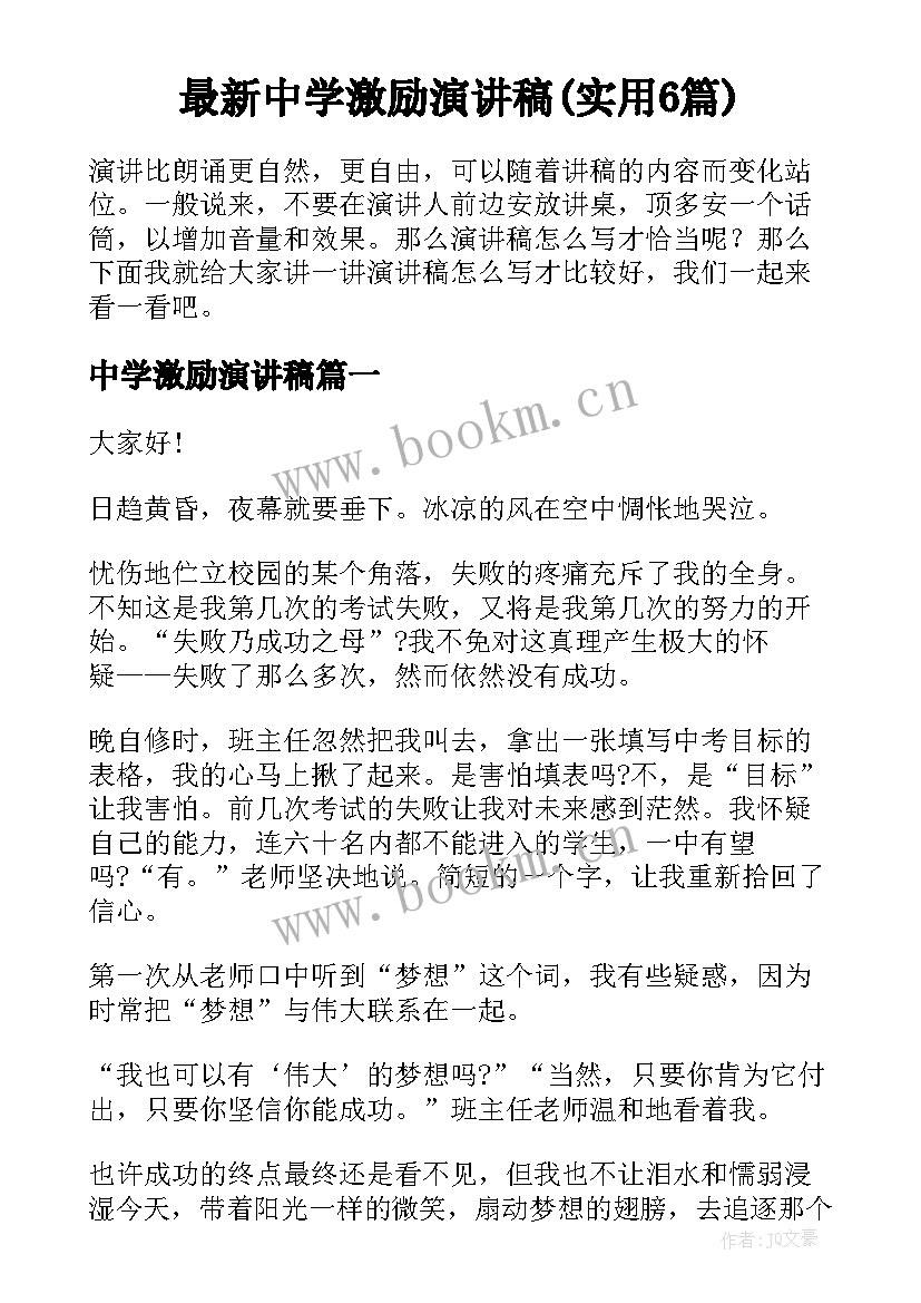 最新中学激励演讲稿(实用6篇)