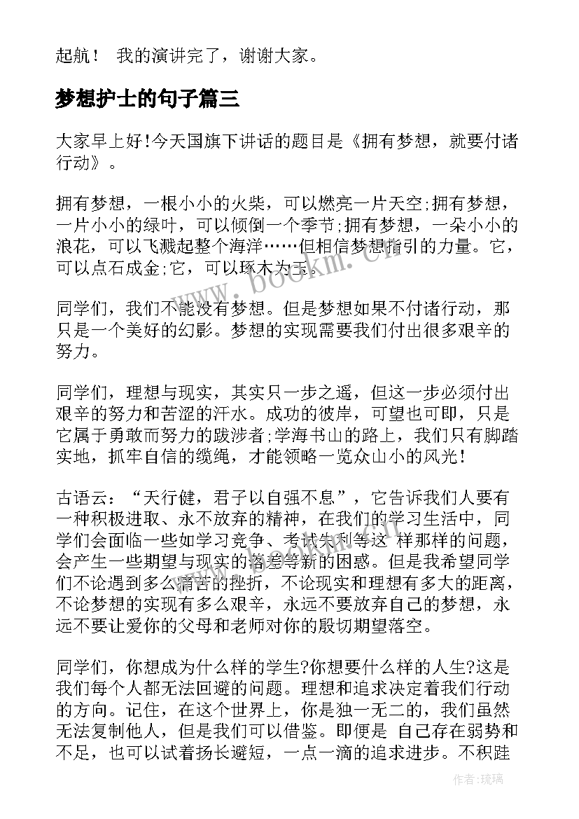 梦想护士的句子 放飞梦想演讲稿(大全8篇)