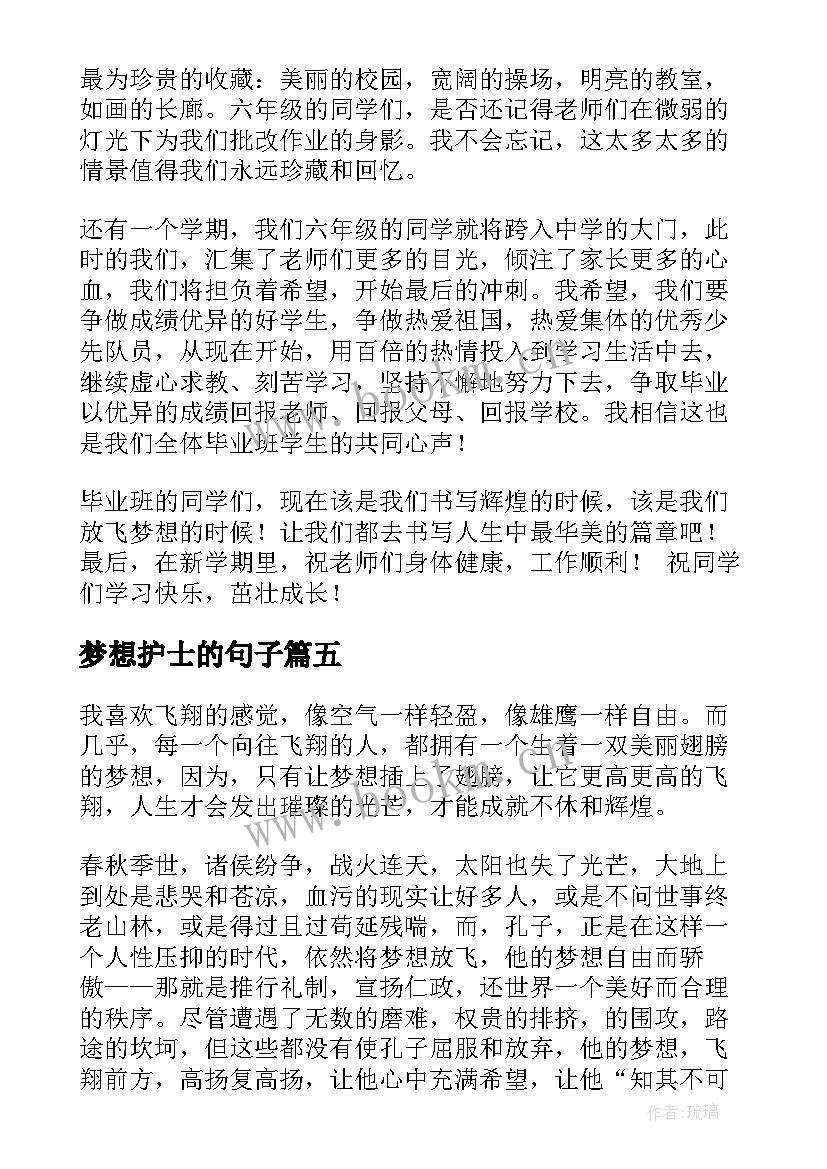 梦想护士的句子 放飞梦想演讲稿(大全8篇)